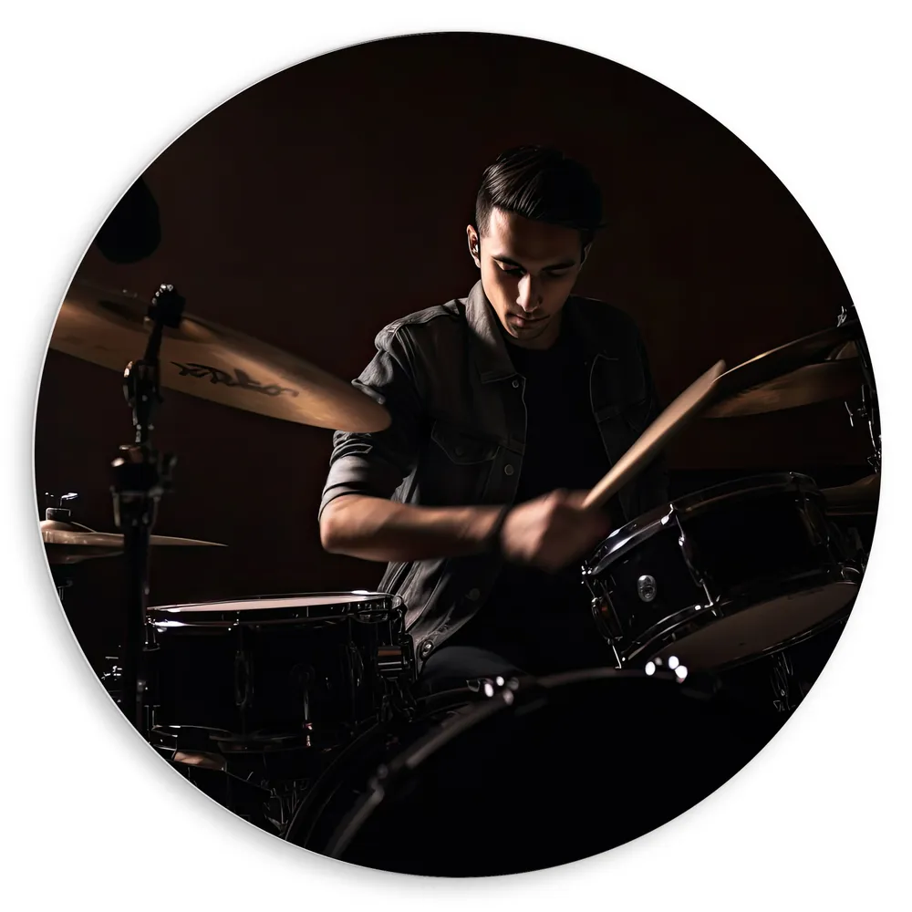 Dibond Muurcirkel - Man - Drummen - Muziek - Donker - Hobby