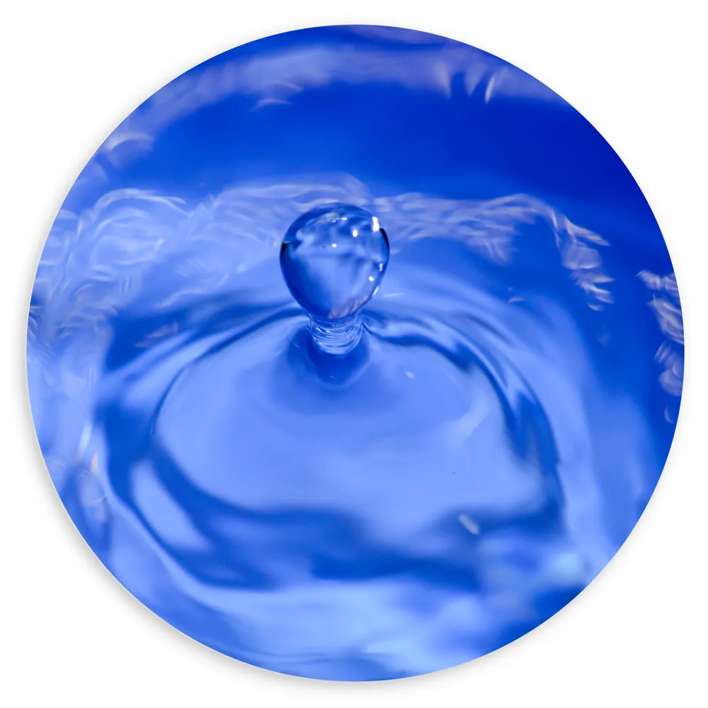 Dibond Muurcirkel - Waterdruppel in Blauw Water