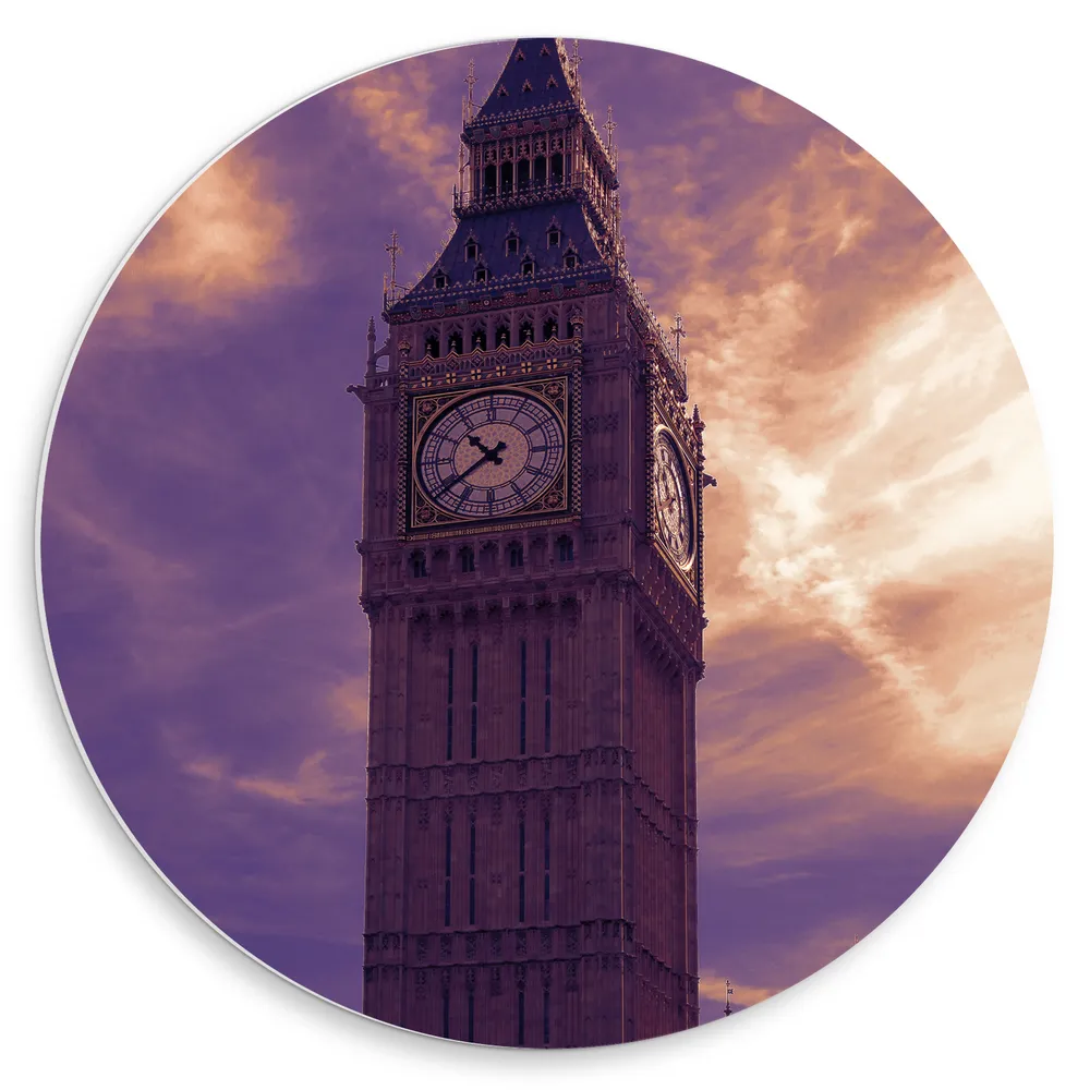 Dibond Muurcirkel - Big Ben van Londen onder Pastelpaarse Lucht