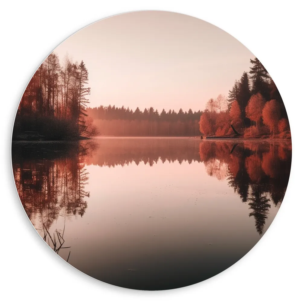 Dibond Muurcirkel - Meer - Bomen - Bossen - Zonsondergang - Kleuren