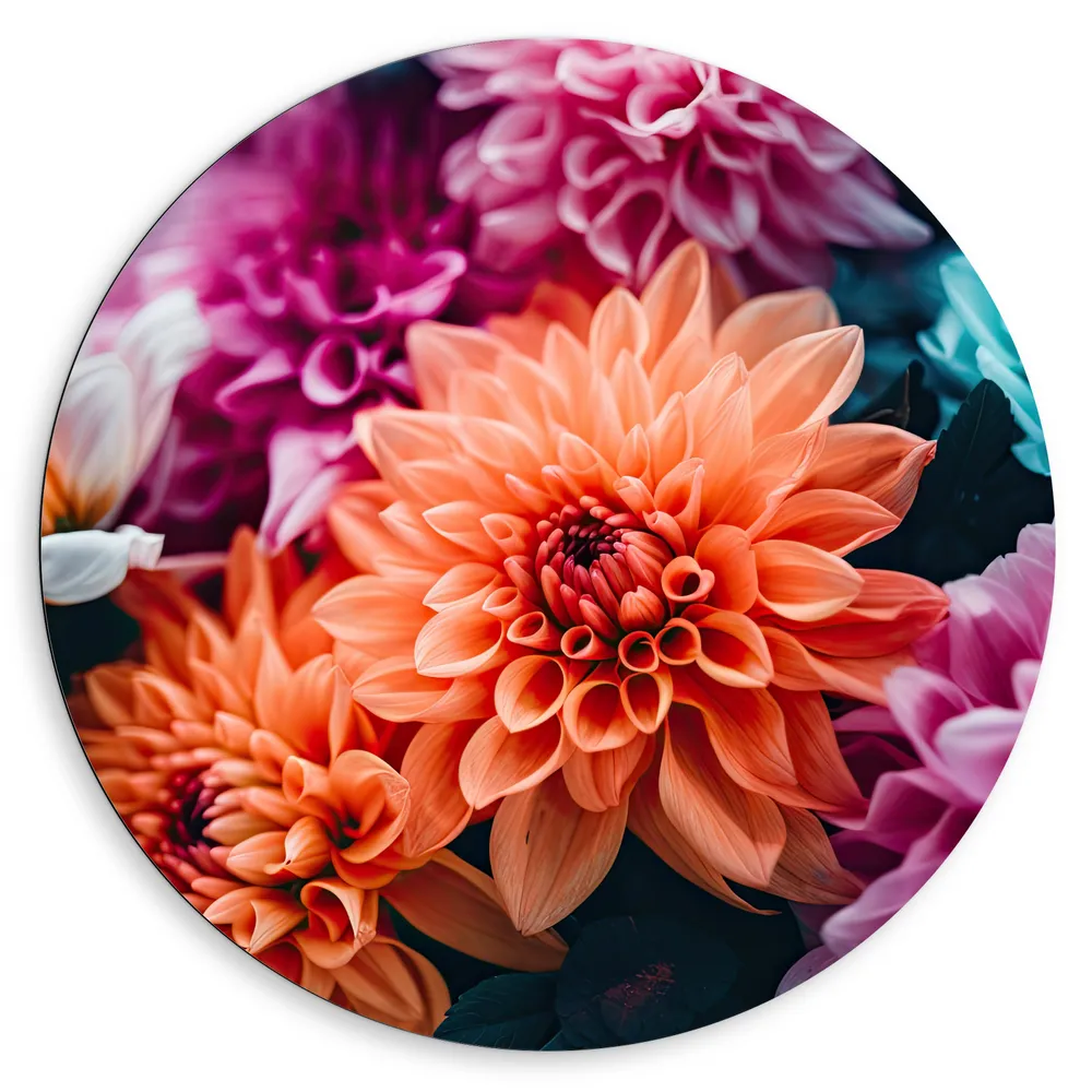 Dibond Muurcirkel - Veel Gekleurde Bloemen