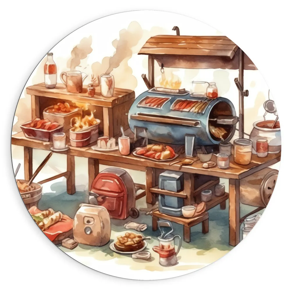 Dibond Muurcirkel - Tekening van Barbecue