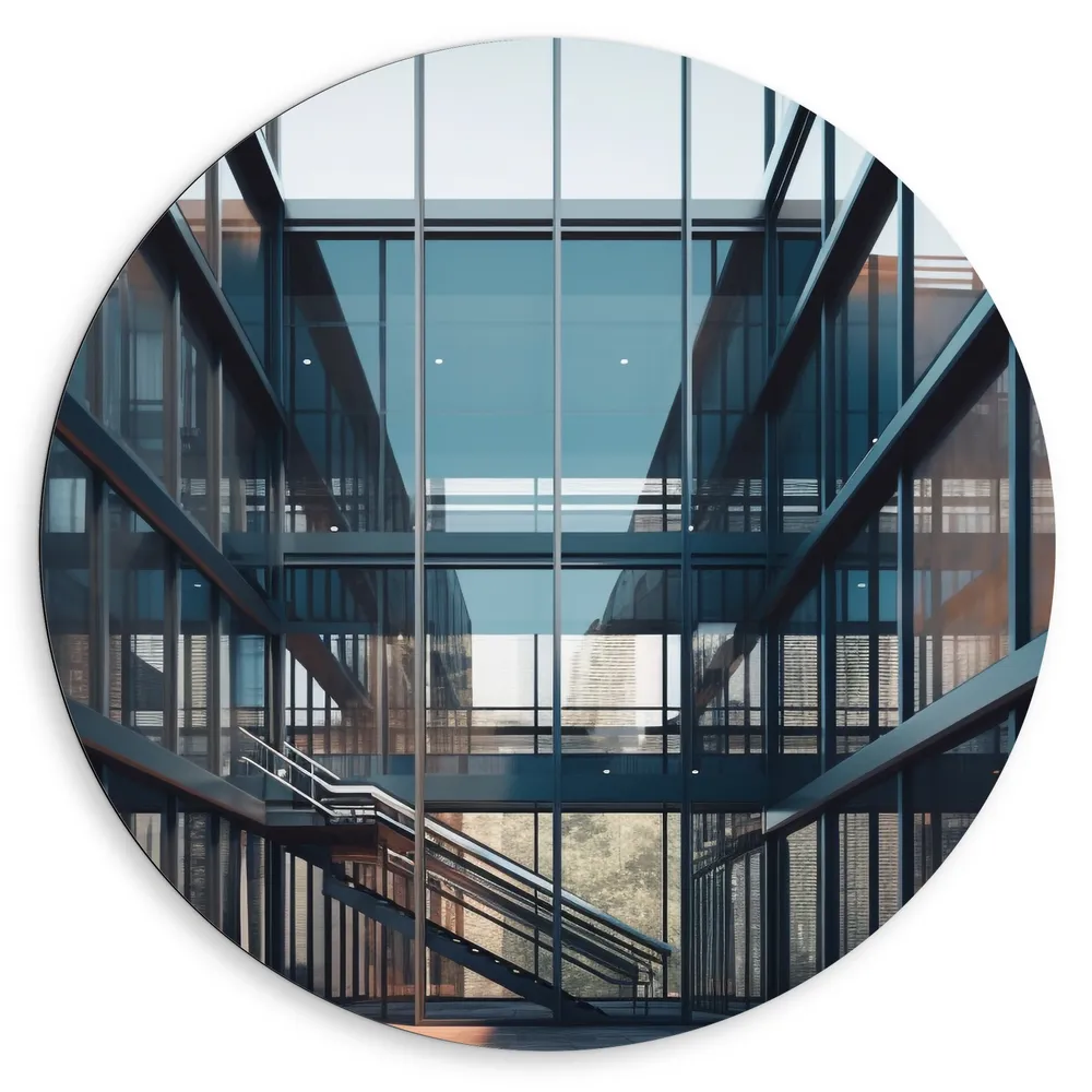 Dibond Muurcirkel - Ramen - Gebouw - Glas
