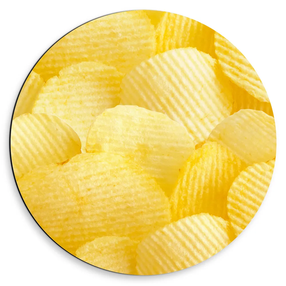 Dibond Muurcirkel - Stapel Naturel Ribbel Chips