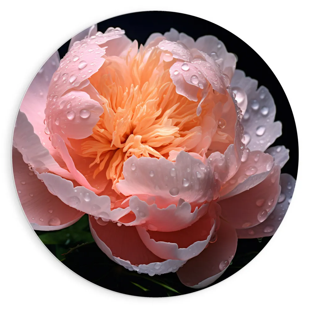 Dibond Muurcirkel - Bloem - Roze - Oranje - Druppels - Natuur