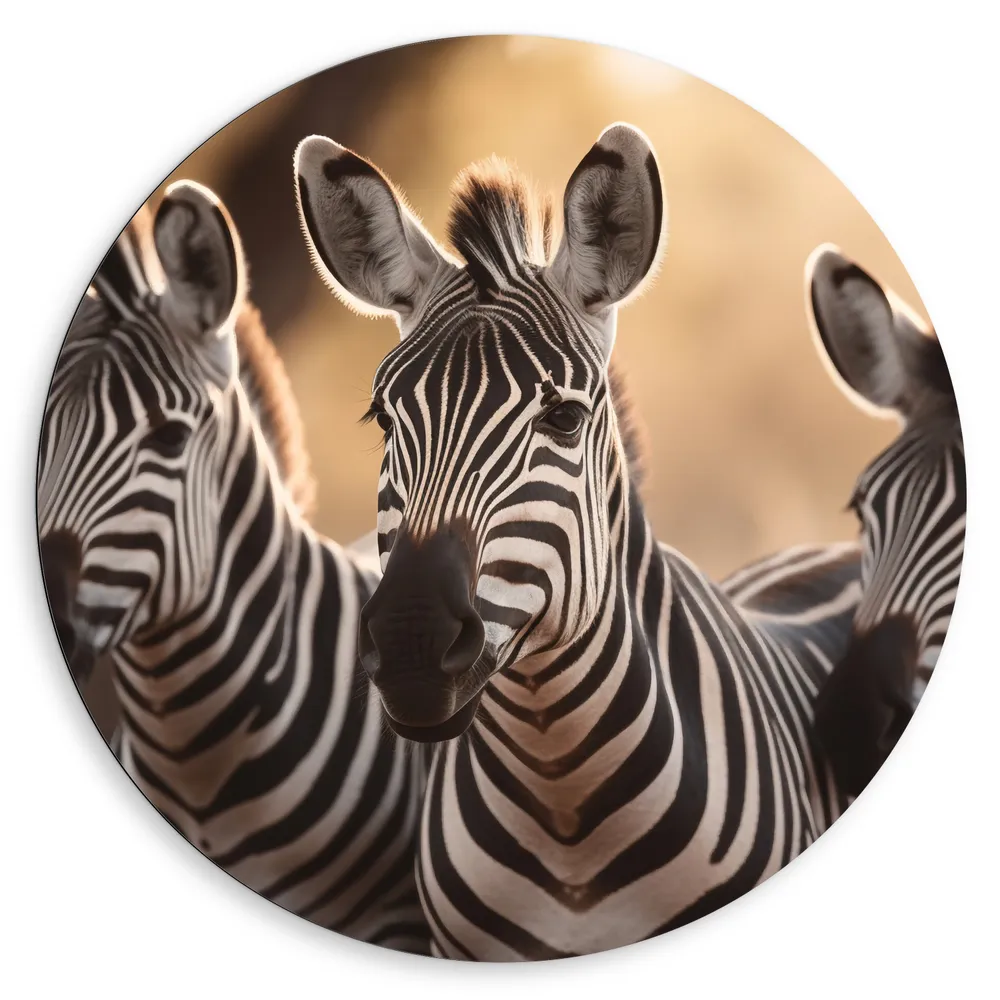 Dibond Muurcirkel - Drietal Nieuwsgierige Zebra's
