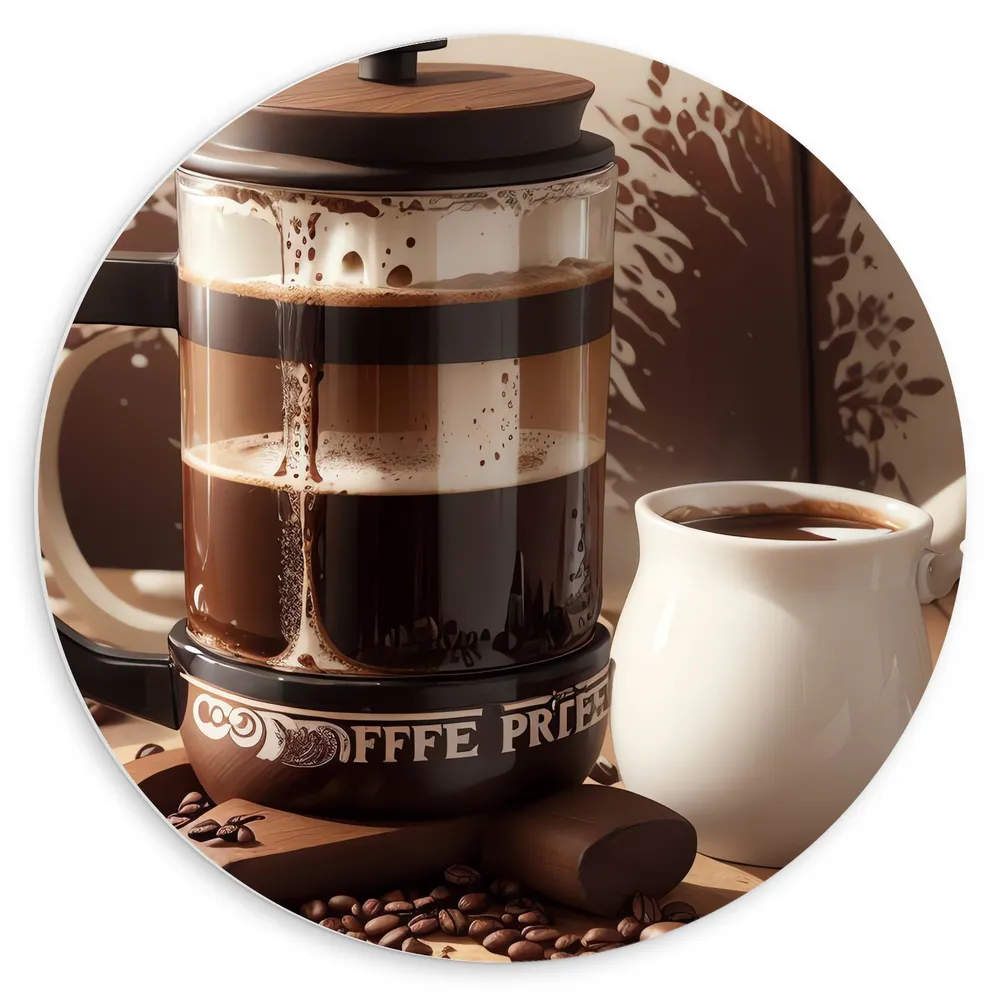 Dibond Muurcirkel - Koffie - Mok - Bonen - Hout