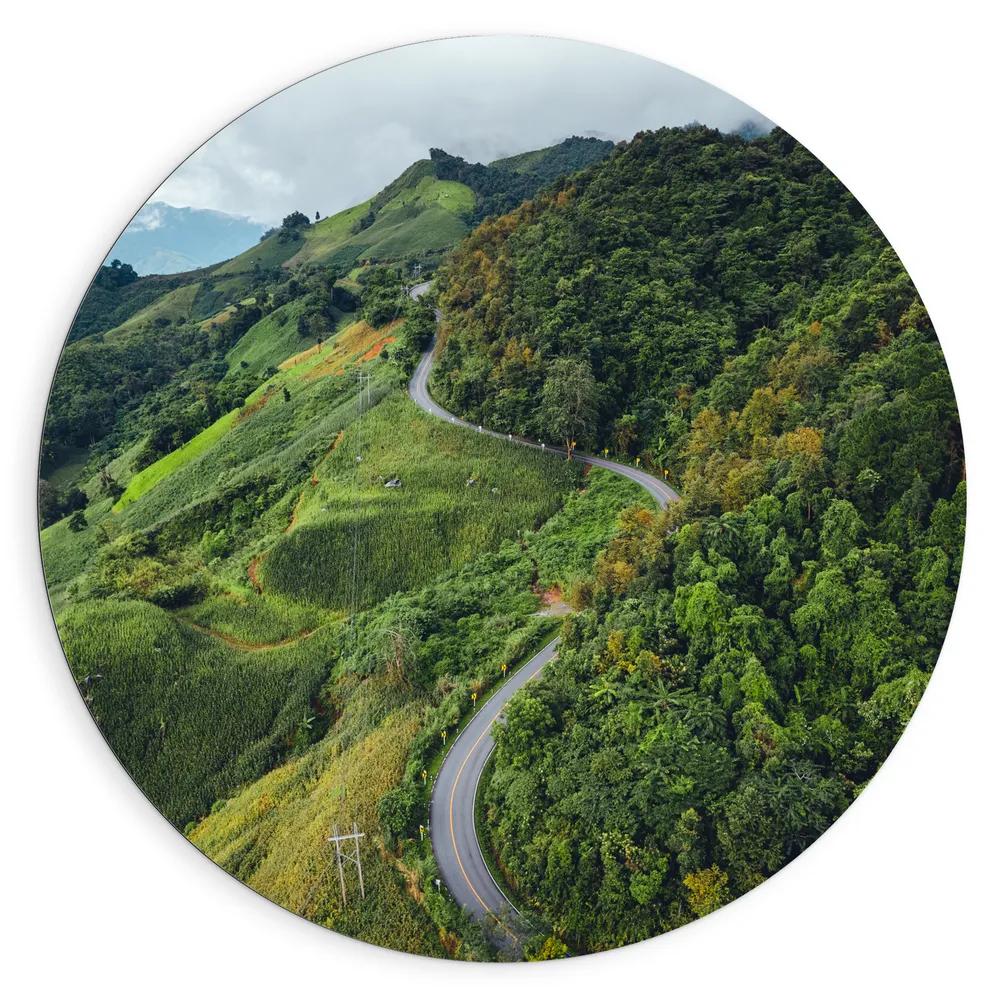 Dibond Muurcirkel - Bergen - Weg - Bomen