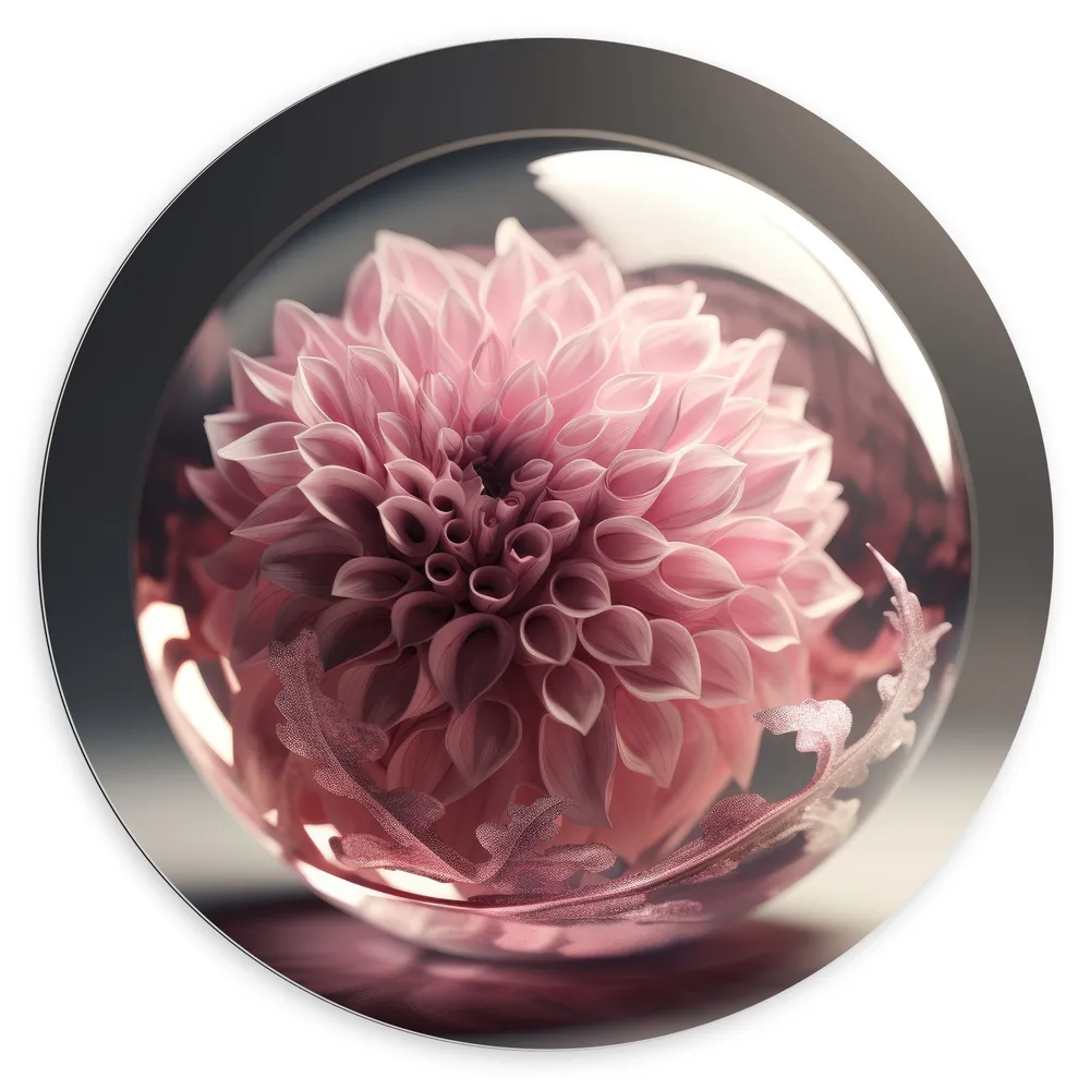 Dibond Muurcirkel - Pastelroze Dahlia Bloem Groeiend in Glazen Bol