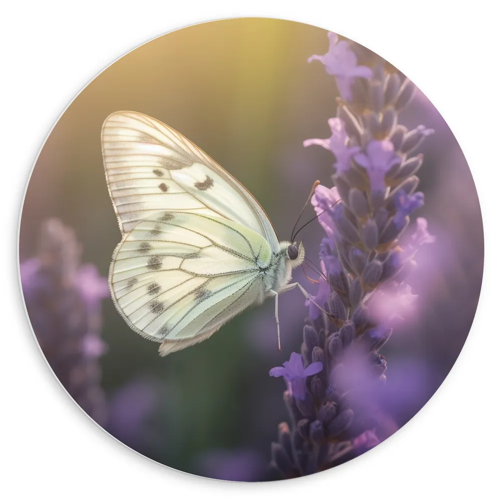 Dibond Muurcirkel - Insect - Vlinder - Bloem - Lavendel