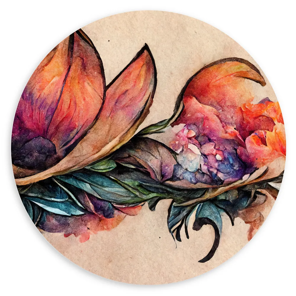 Dibond Muurcirkel - Aquarel Tekening van Lelie Bloemen