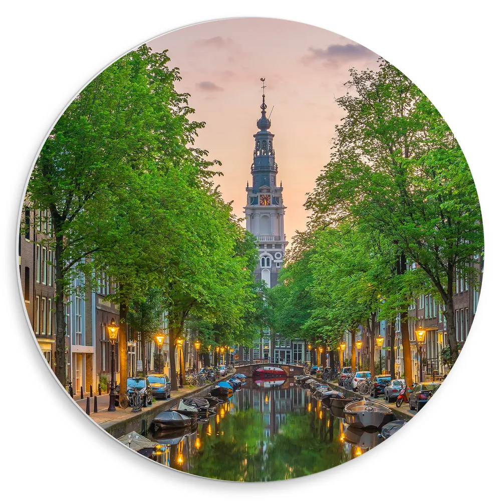 Dibond Muurcirkel - Gracht in De Straten van Amsterdam