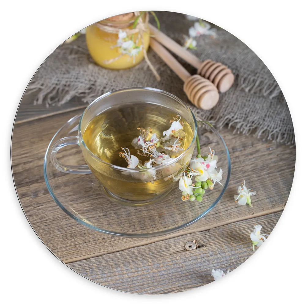 Dibond Muurcirkel - Thee - Bloemen - Honing - Drinken