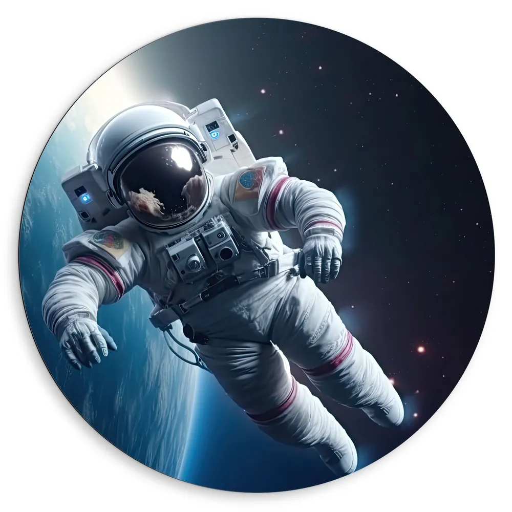 Dibond Muurcirkel - Astronaut - Mens - Ruimte - Aarde - Sterren