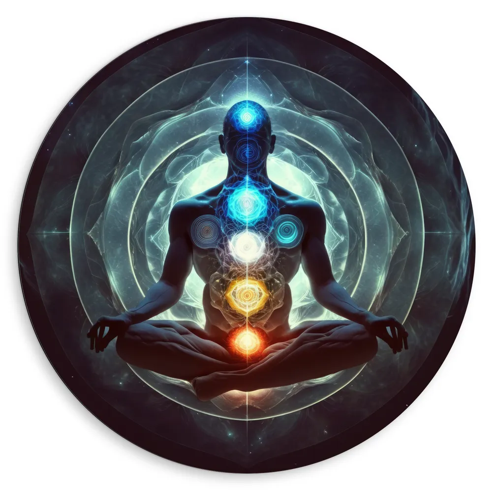 Dibond Muurcirkel - Meditatie - Person - Kleuren - Cirkels