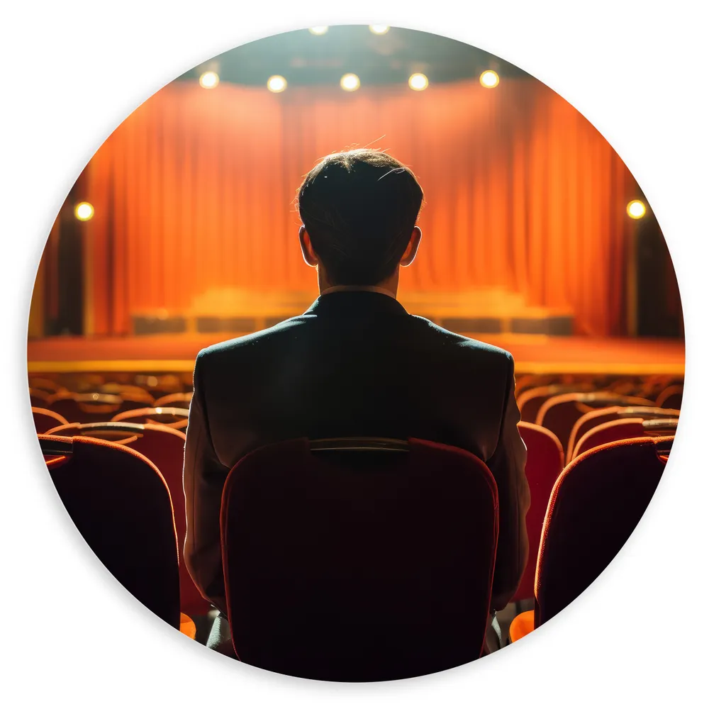 Dibond Muurcirkel - Man in leeg Theater