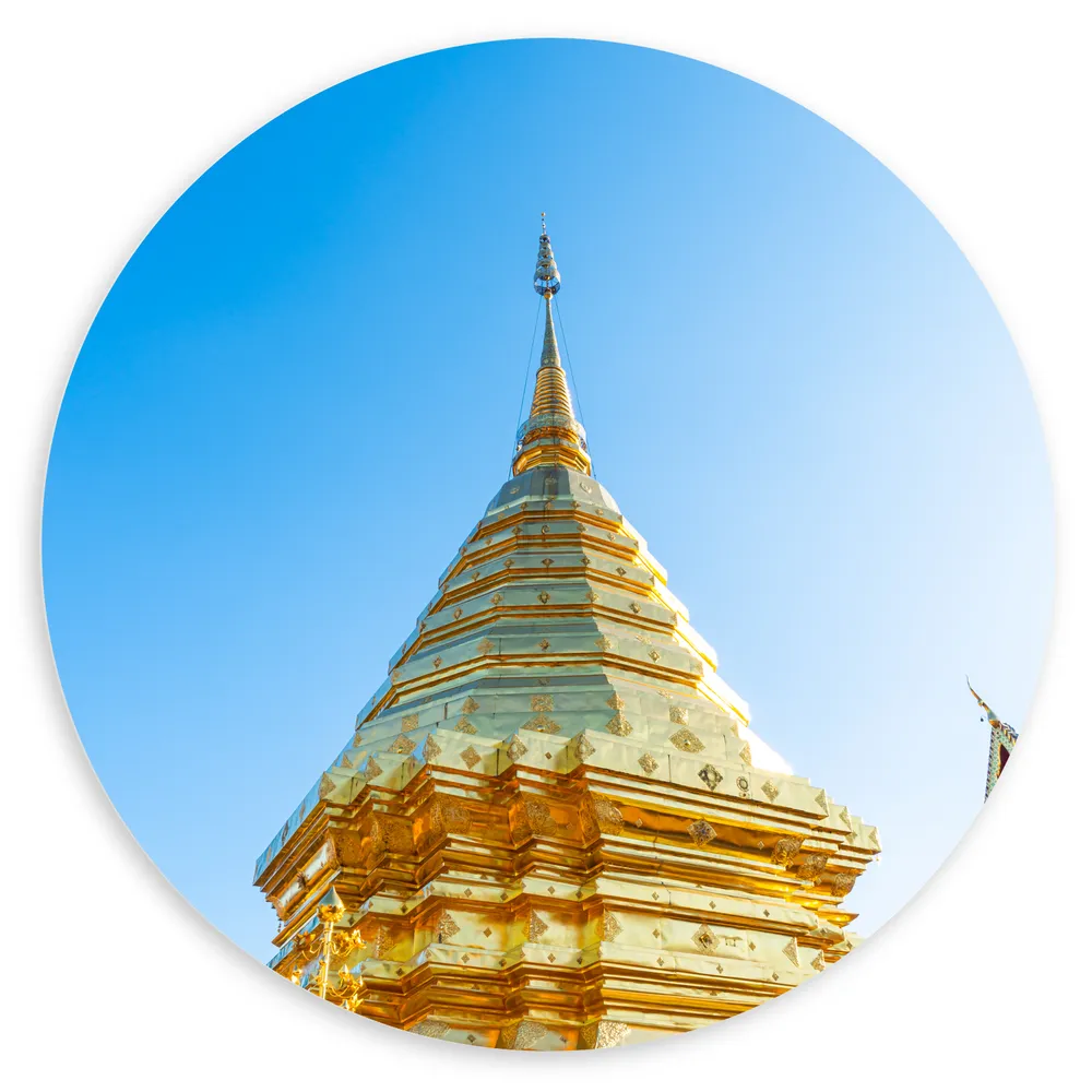 Dibond Muurcirkel - Boeddhistische Wat Phrathat Doi Suthep Tempel Vol met Gouden Versieringen