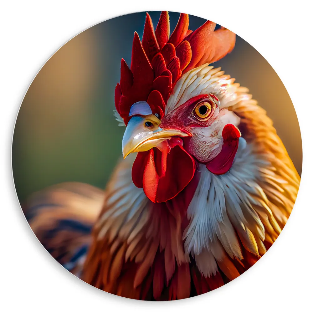 Dibond Muurcirkel - Portret van Kippenhoofd