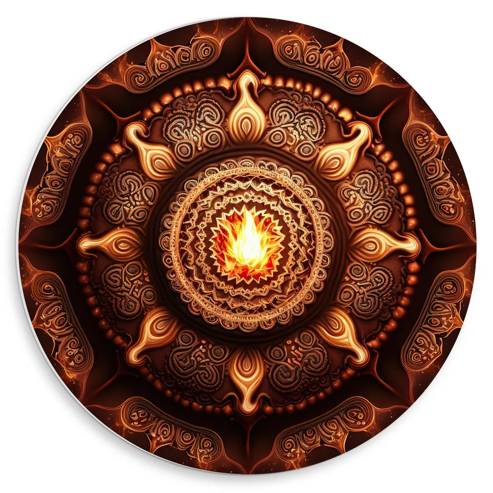 Dibond Muurcirkel - Mandala - Vuur - Oranje - Rond