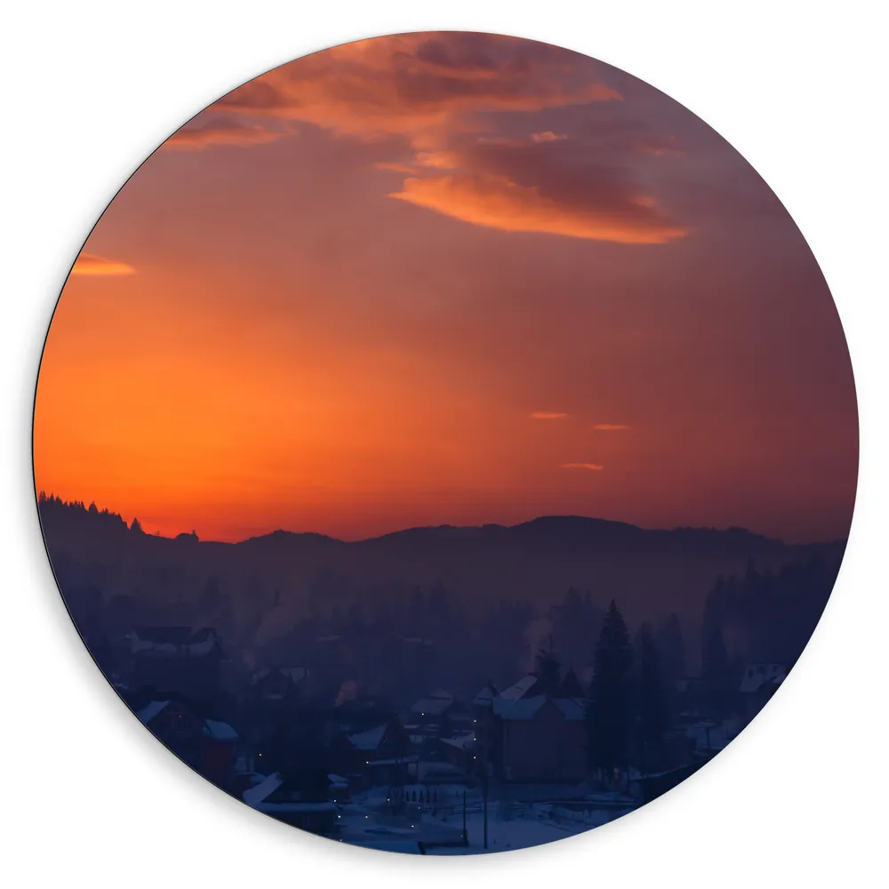 Dibond Muurcirkel - Zonsopkomst achte de Bergen