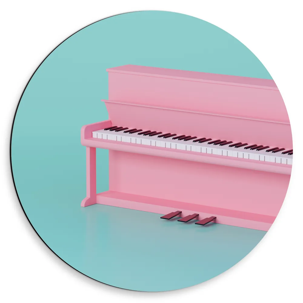 Dibond Muurcirkel - Roze Piano tegen Lichtblauwe Achtergrond