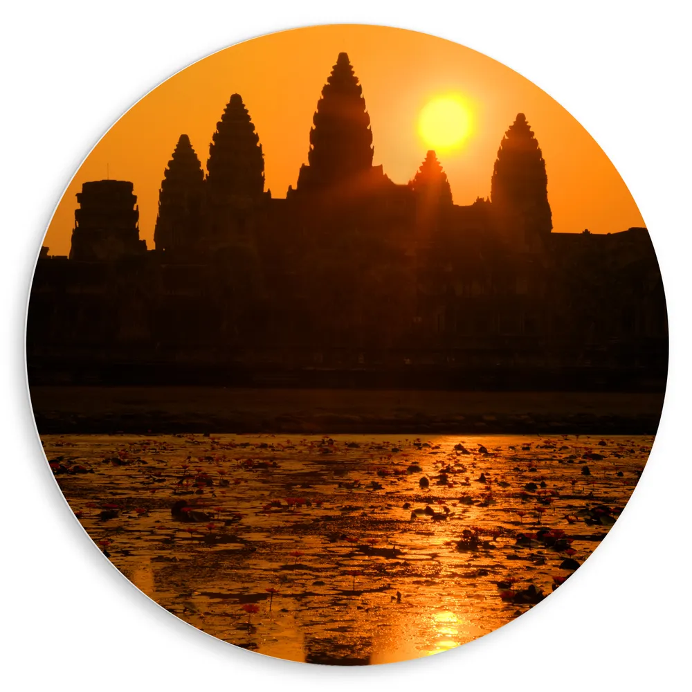 Dibond Muurcirkel - Silhouet van Angkor Wat Tempel in Siem Reap, Cambodja