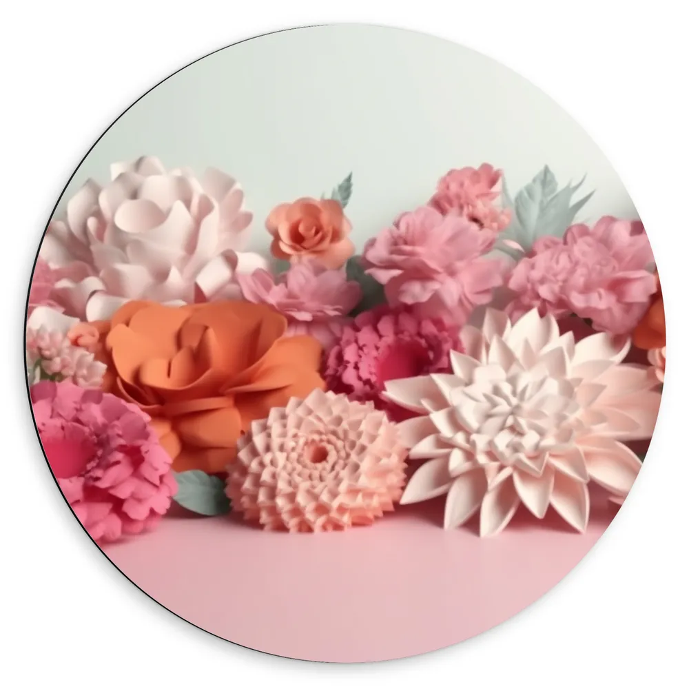 Dibond Muurcirkel - Boeket van Papieren Bloemen