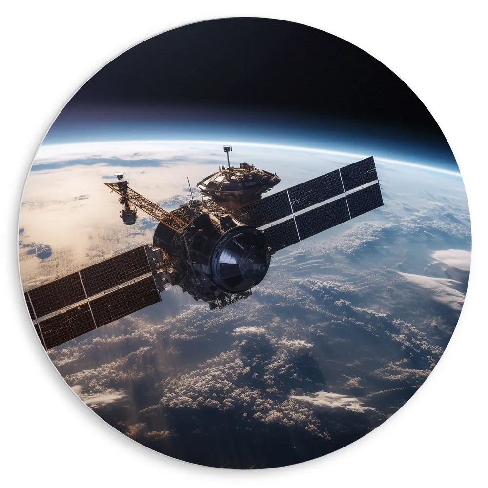Dibond Muurcirkel - Aarde - Planeet - Heelal - Ruimteschip