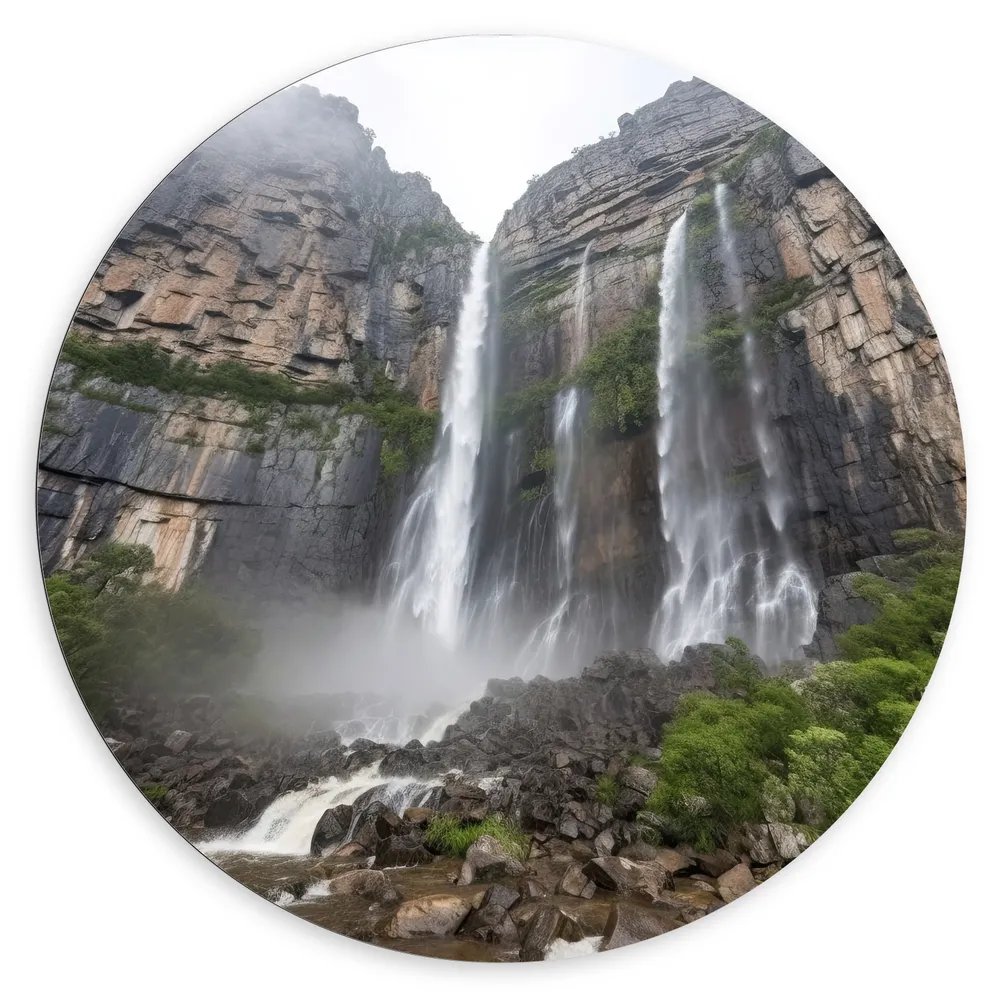 Dibond Muurcirkel - Rotsen - Waterval - Stenen - Bomen