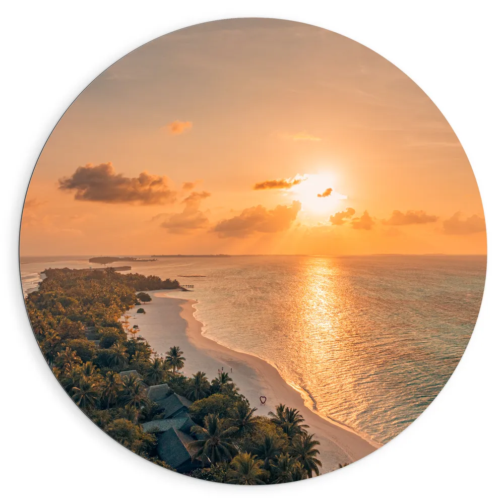 Dibond Muurcirkel - Strand met Zonsondergang