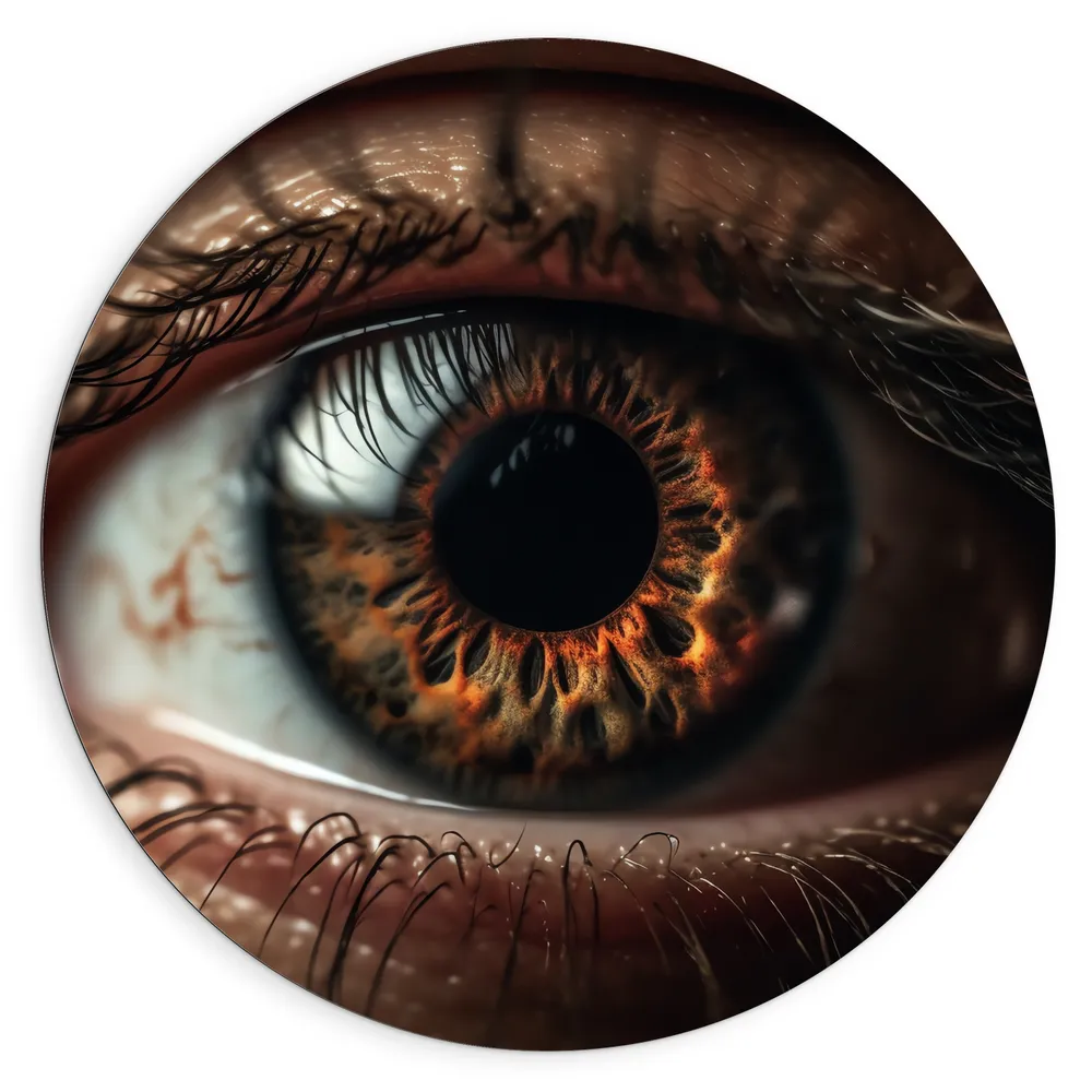 Dibond Muurcirkel - Close-up van Helder Bruin Oog
