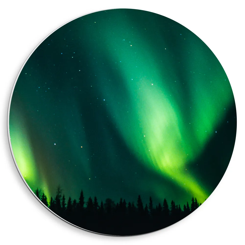 Dibond Muurcirkel - Groene Lichtstralen van het Noorderlicht