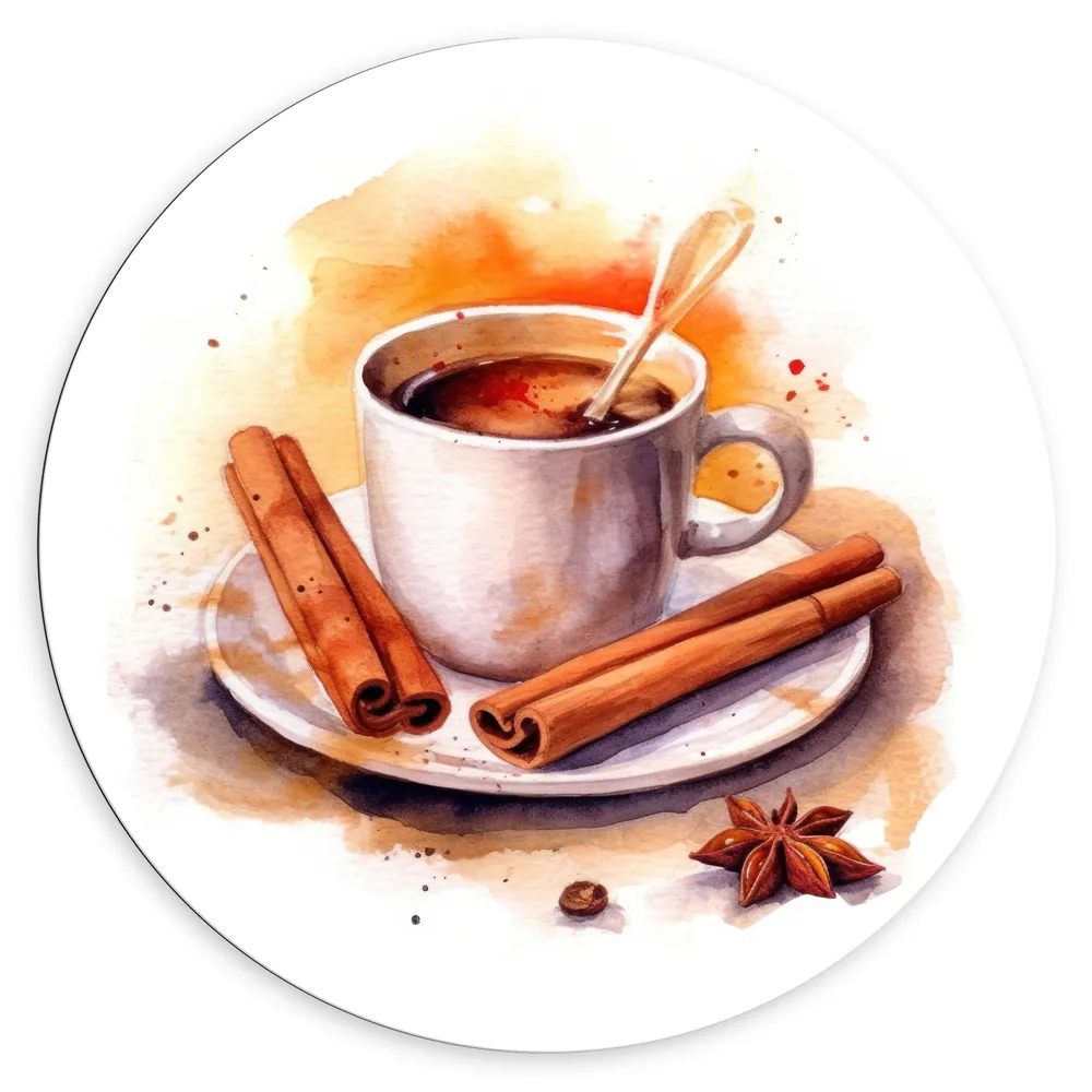 Dibond Muurcirkel - Koffie met Kaneel in Wit Kopje