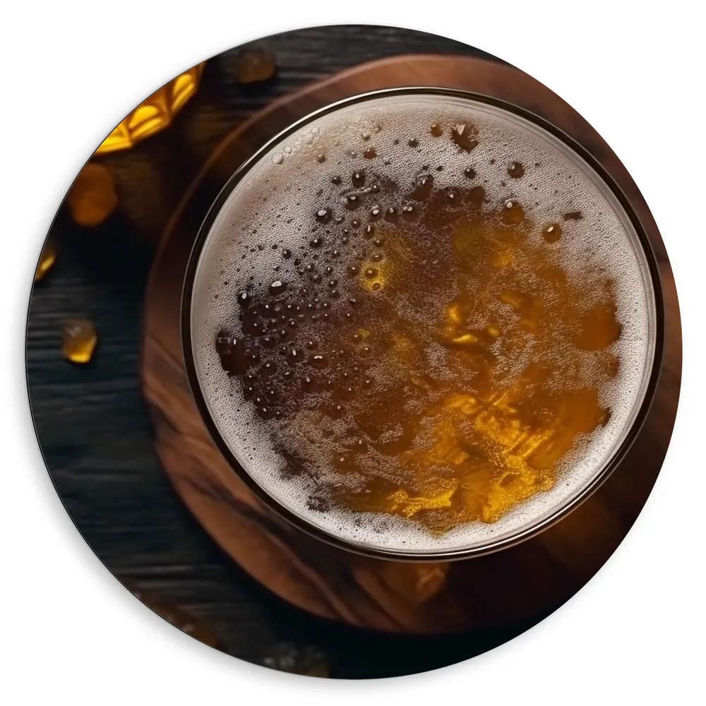 Dibond Muurcirkel - Bier - Glas - Schuim - Kroeg