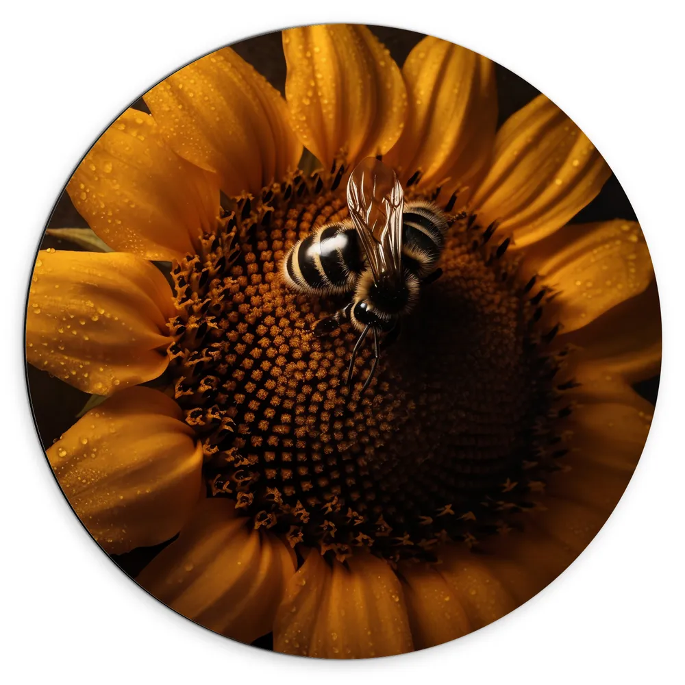 Dibond Muurcirkel - Bloem - Zonnebloem - Wesp