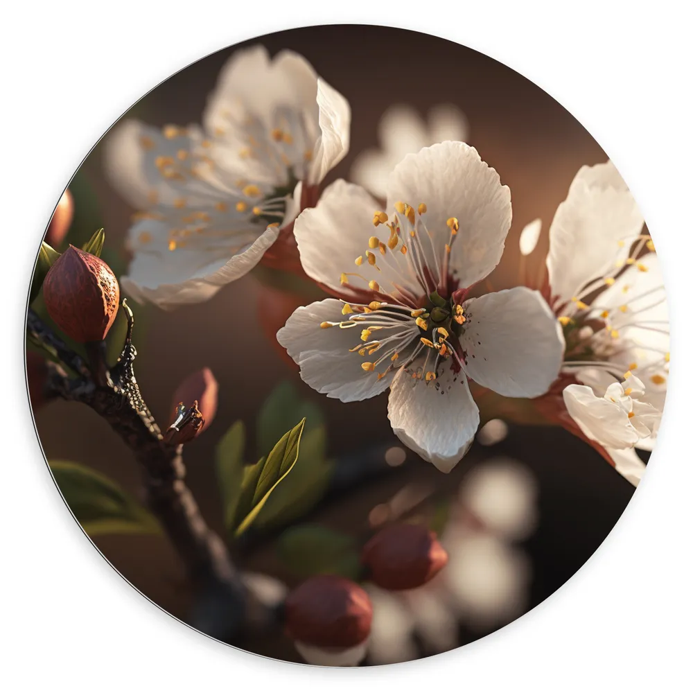 Dibond Muurcirkel - Witte Bloesem Bloemen aan Tak