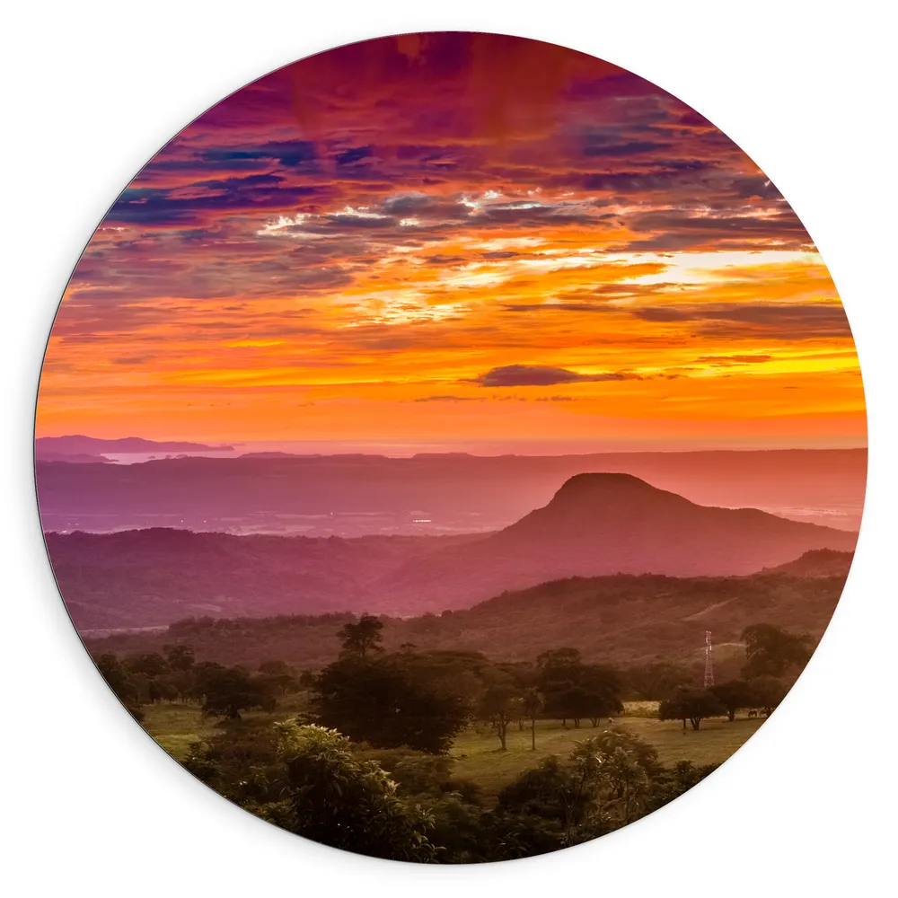 Dibond Muurcirkel - Zonsondergang over Landschap in Costa Rica