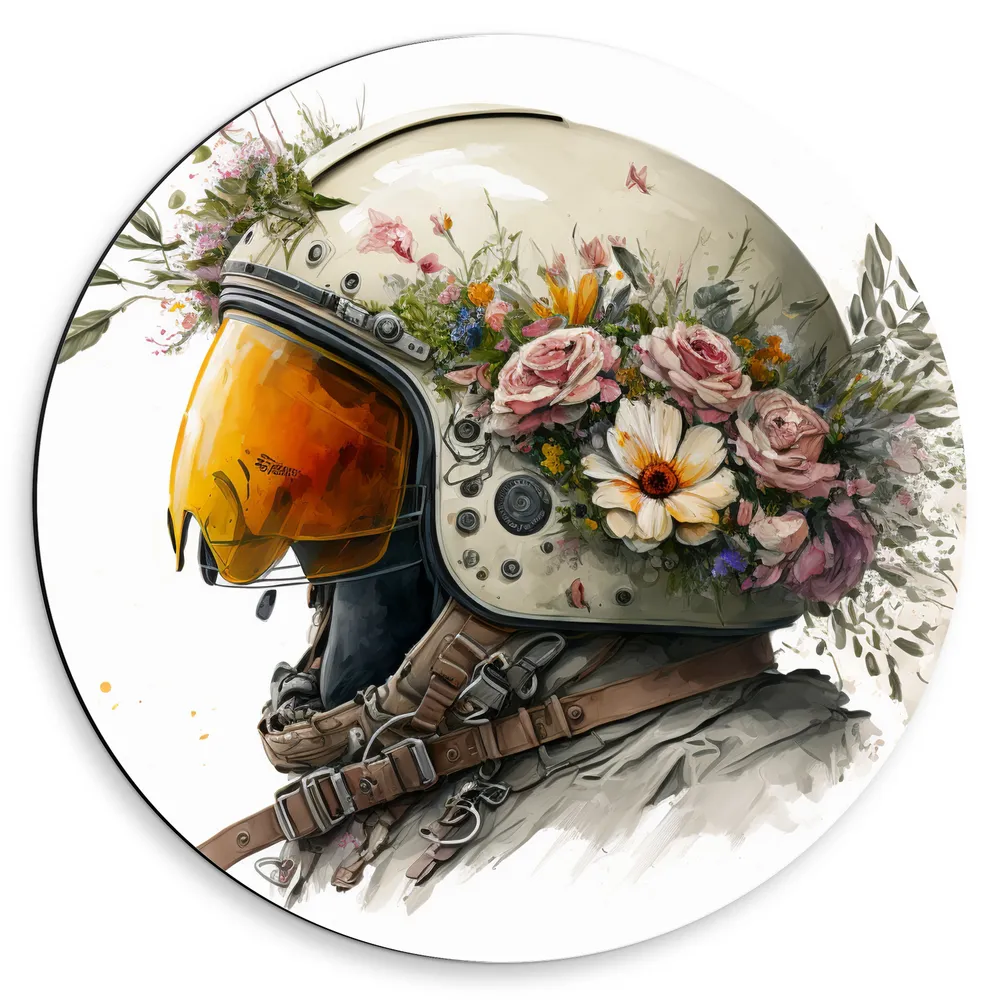 Dibond Muurcirkel - Oud Oorlogspak Versierd met Bloemen
