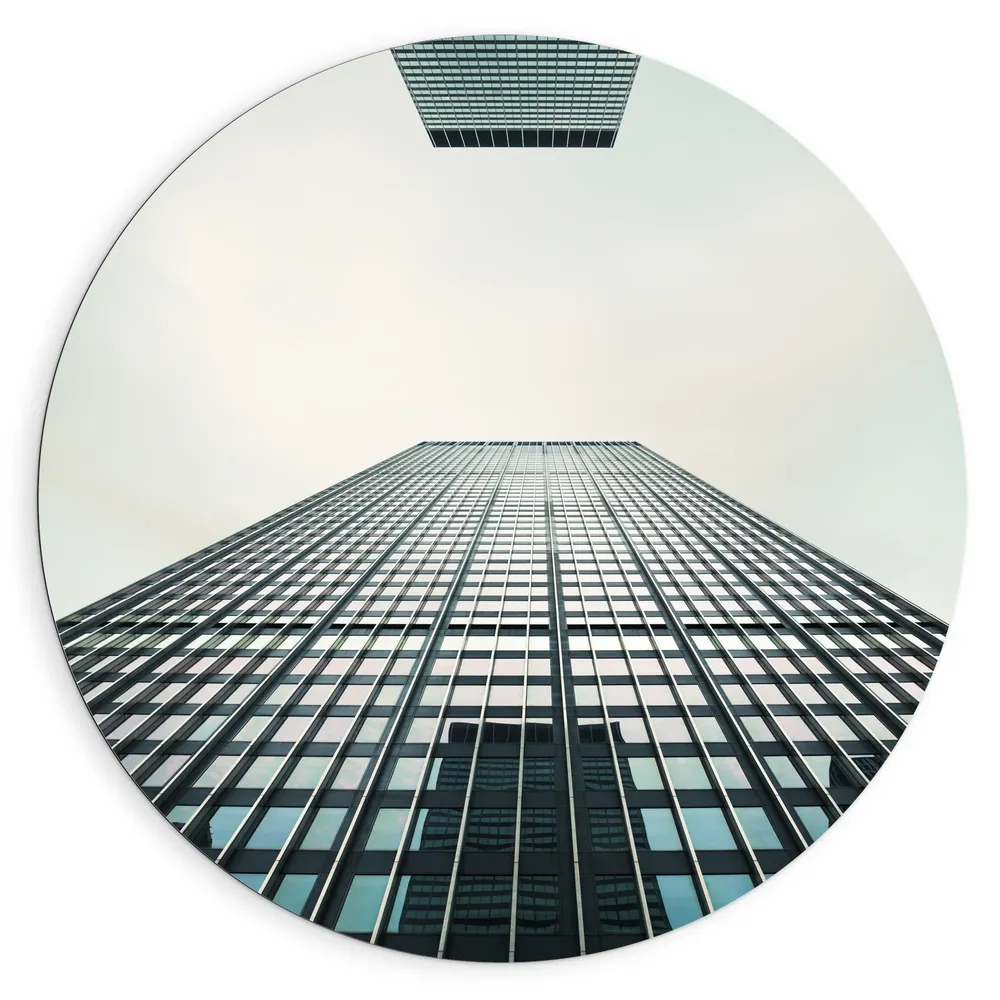 Dibond Muurcirkel - Gebouw - Stad - Modern - Onderaanzicht