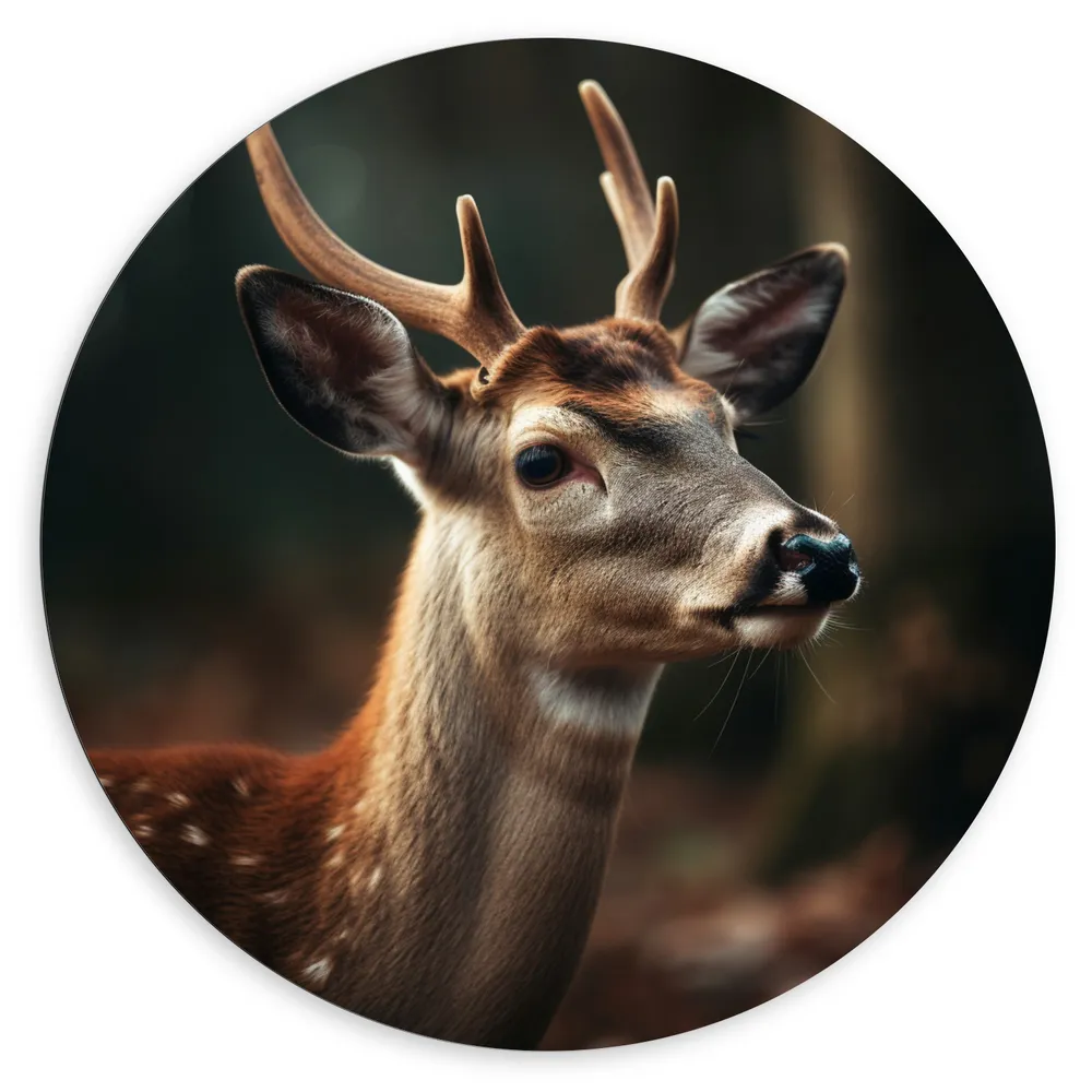 Dibond Muurcirkel - Tevreden Hertje in het Bos
