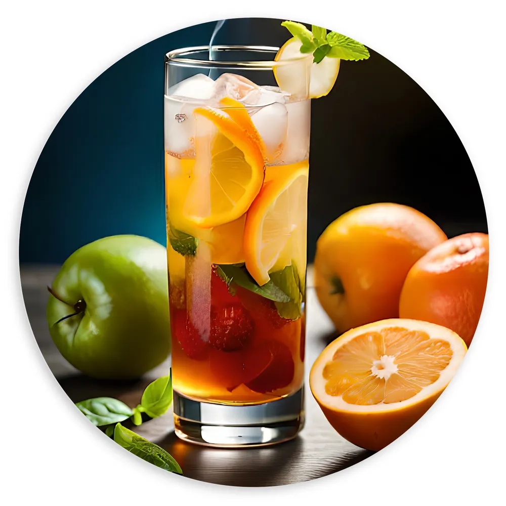 Dibond Muurcirkel - Glas - Ijsklontjes - Fruit - Rook