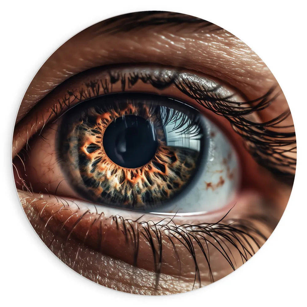 Dibond Muurcirkel - Close-up van Helderbruin Oog van Vrouw