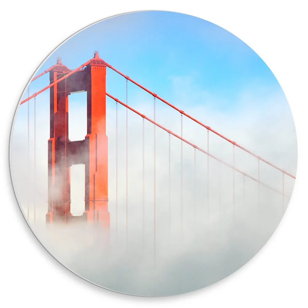 Dibond Muurcirkel - Golden Gate Bridge in de Dichte Mist. San Francisco Caliornië