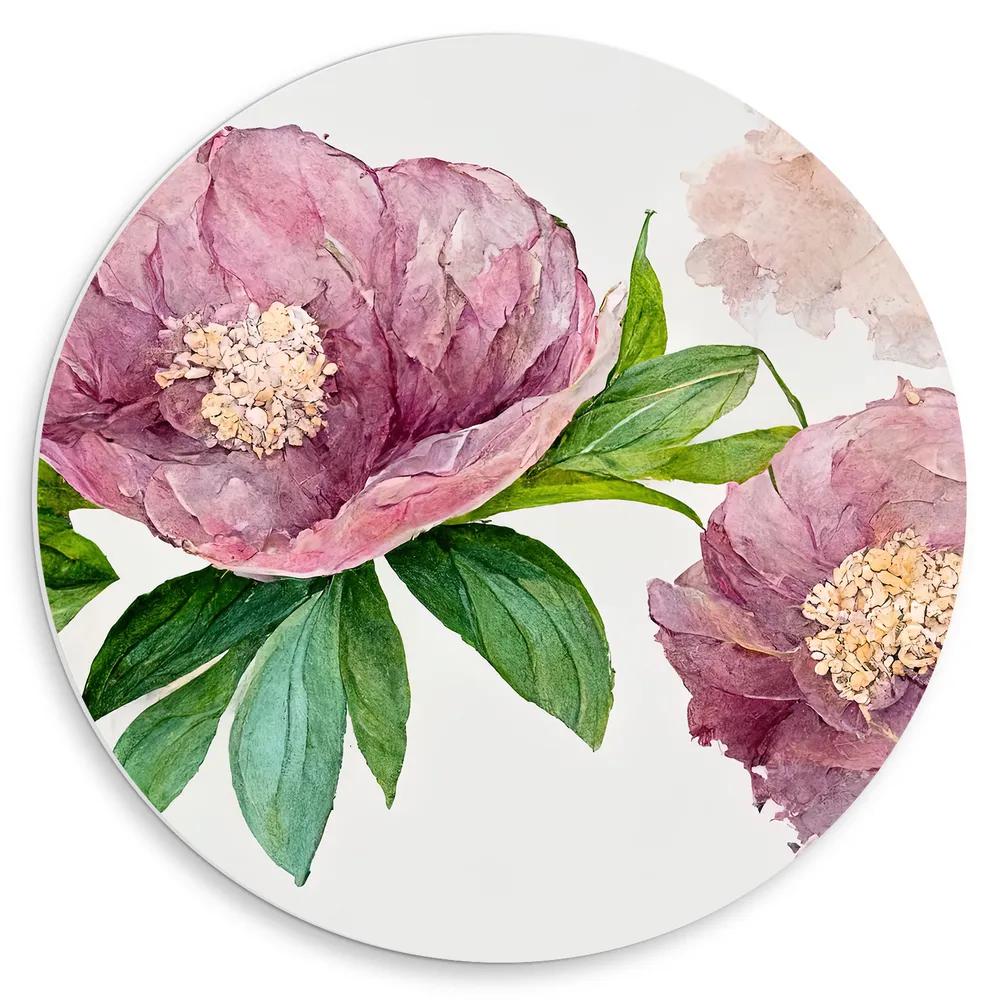 Dibond Muurcirkel - Aquerel Tekening van Roze Bloemen