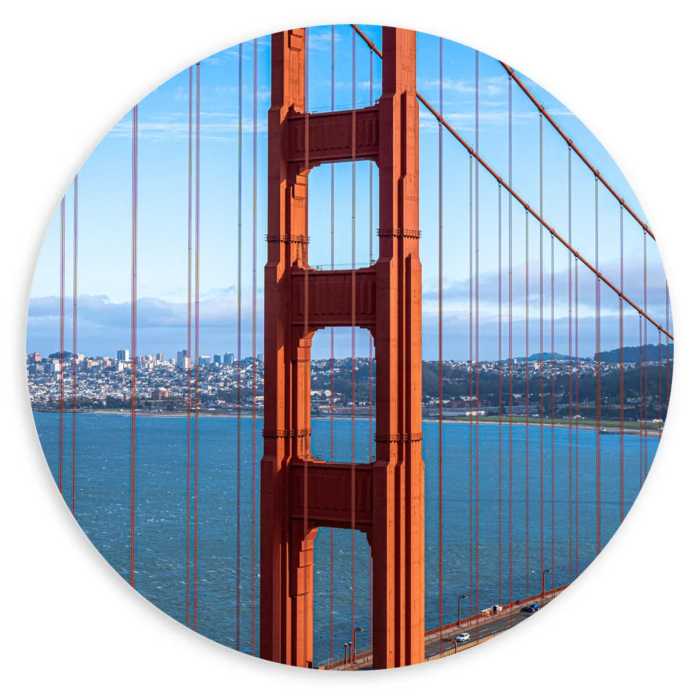 Dibond Muurcirkel - Uitzicht op Deel van Golden Gate Bridge op Zonnige Dag