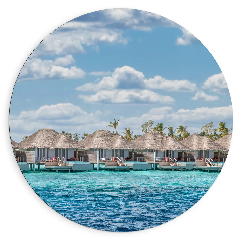 Dibond Muurcirkel - Luxe Vakantieverblijven op de Zee aan de Maledieven