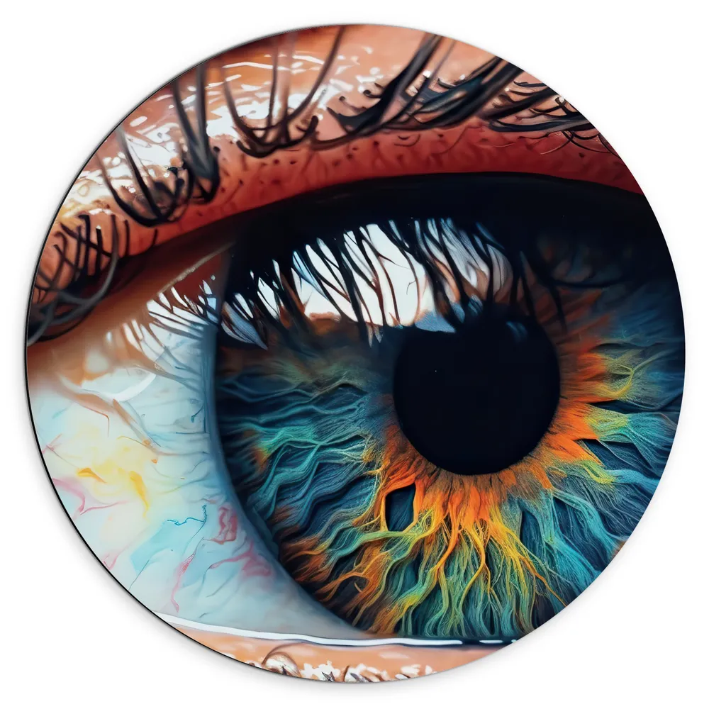 Dibond Muurcirkel - Oog - Wimpers - Pupil - Mens - Kleuren