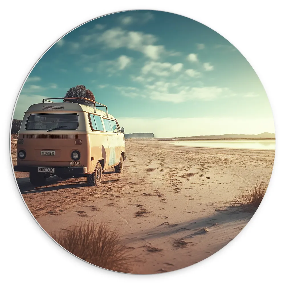 Dibond Muurcirkel - Camper op Strand