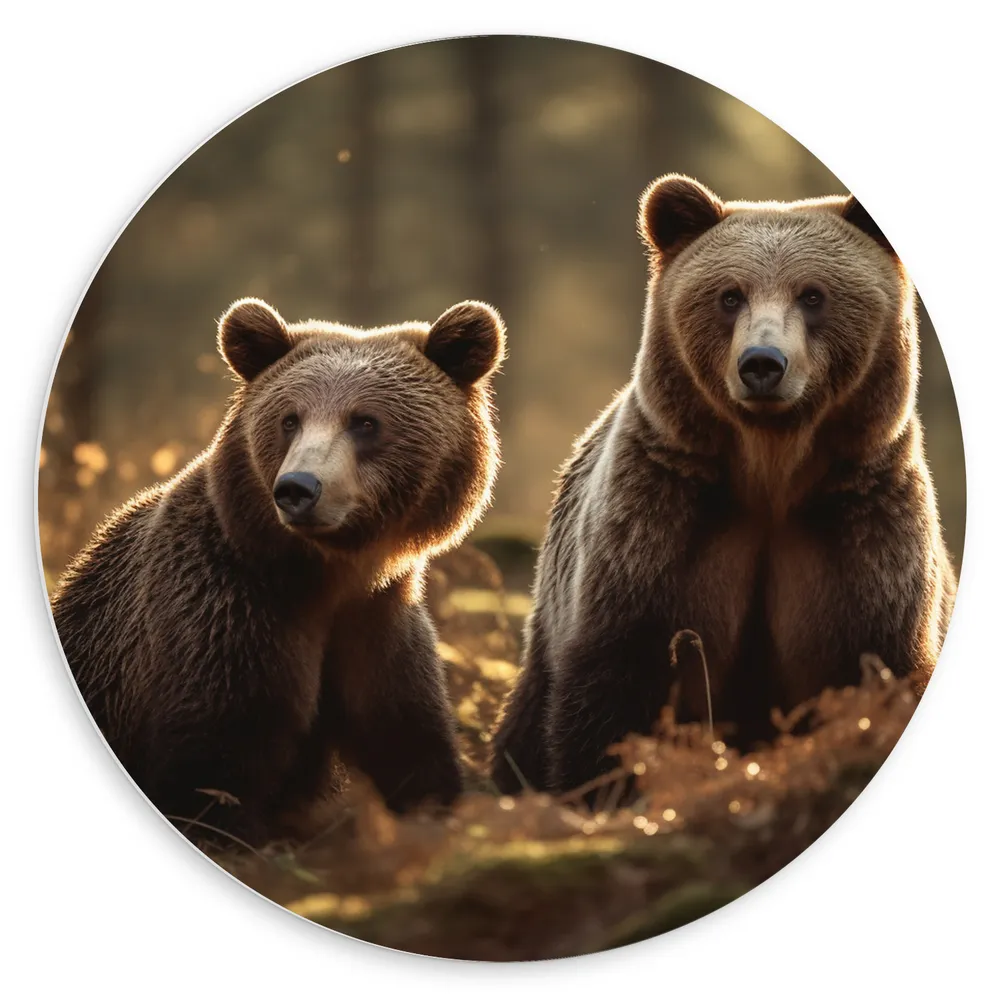 Dibond Muurcirkel - Beren - Bos - Bruin