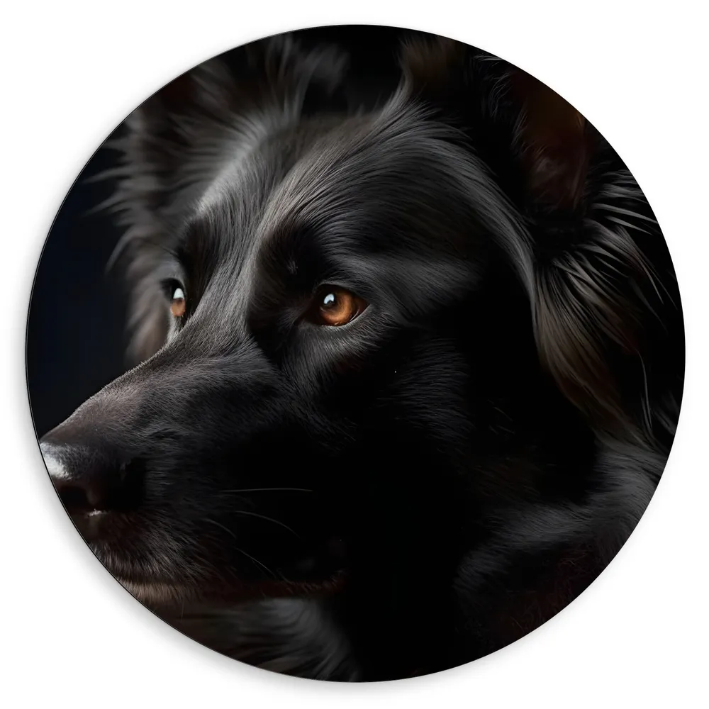 Dibond Muurcirkel - Dier - Hond - Zwart